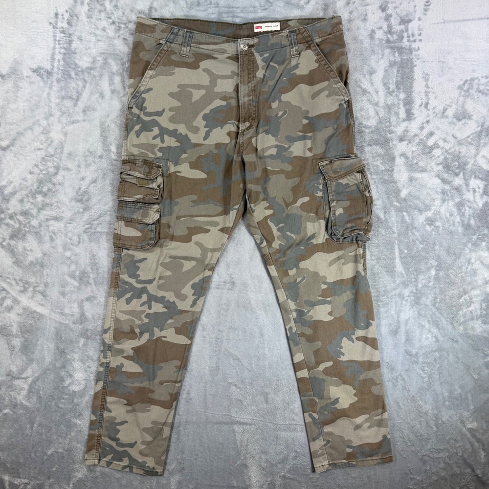 Wrangler Regular Taper Cargo Pants Men's Size 38x32 Camo Green Brown Cotton